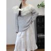 Autumn and winter new models with headrope one-word shoulder ruffle edge knitted sweater top sequined gentle wind sweater pullover woman