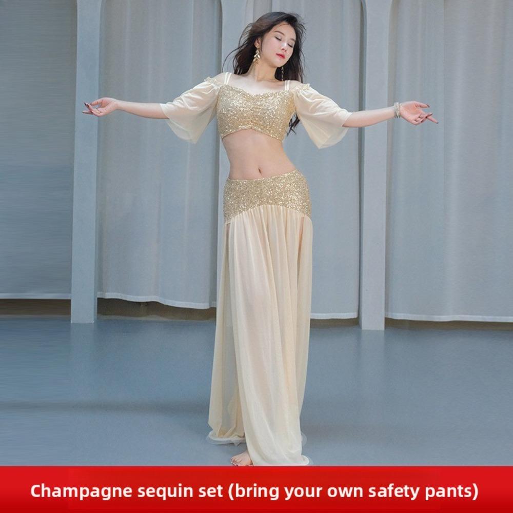 Belly Dance Costume 2025 New Strapless Sequins Mesh Oriental Performance Outfit L