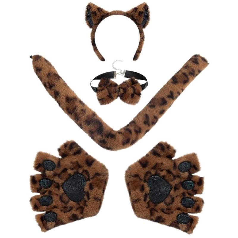 Cats Ears Headbands with Tail Cats Tail,Glove Bowtie Halloween Cosplays Costume
