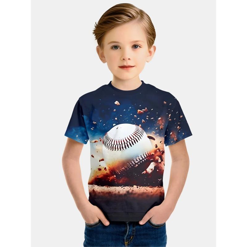 Kinder T-Shirt Junge Lässig Mädchen Kurzarm T-Shirt Sommer Cartoon Fußball Sport T-Shirts für Jungen Rundhals Kinder Top