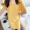 Vestido de verão feminino, gola redonda, solto, cor sólida, manga curta, seda gelada, roupas casuais, pijamas, comprimento do joelho, camisola