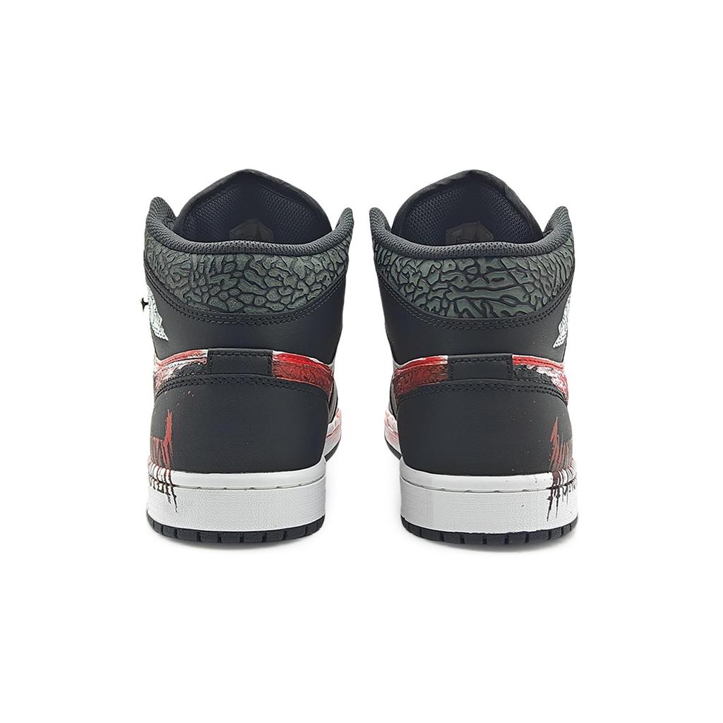 Jordan Air Jordan 1 Mid SE 'Panda Elephant' Abrasion Resistant Mid Top Vintage Basketball Shoes Men's Black Red FB9911-001(Team1284- S)