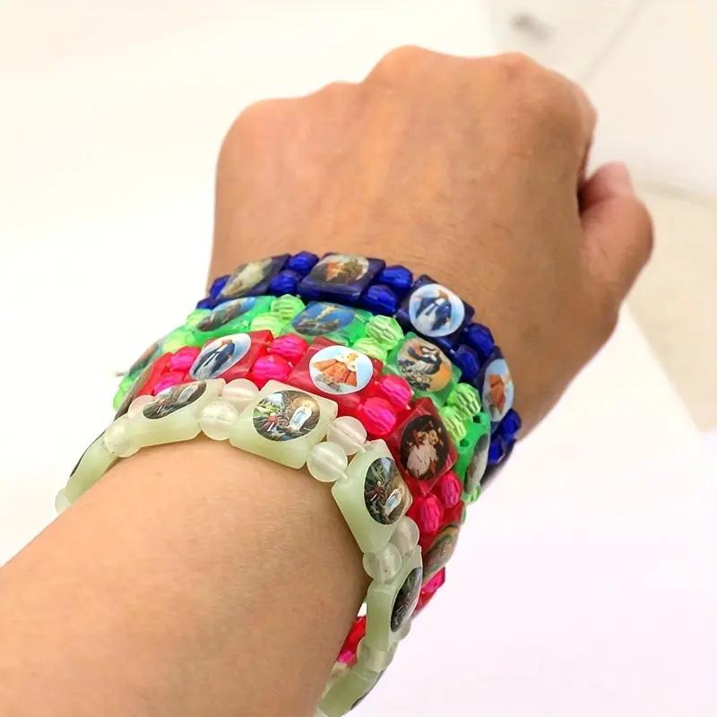 Vintage Jesus And Virgin Mary Pvc Rosary Bead Bracelet With Elastic Band Religious Image Stickers For Daily Wear Parties
