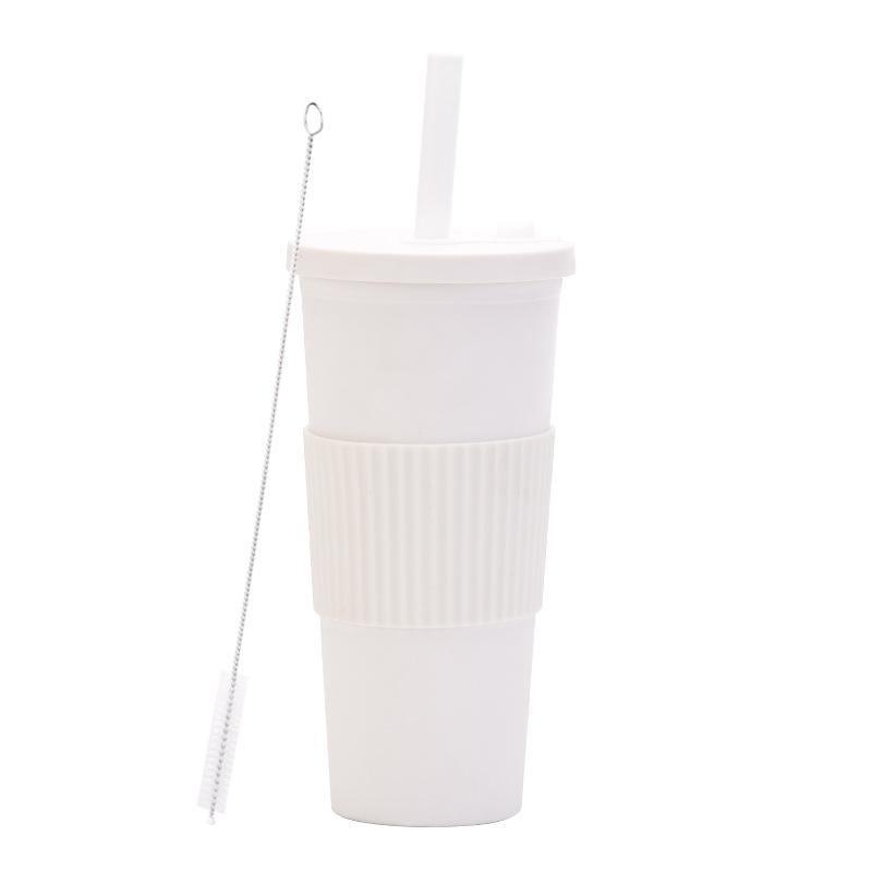 2025 Large Capacity Double Layer Plastic Cup Large Hole Straw Pearl Boba Milk Tea Cup Portable Outdoor Straw Cup