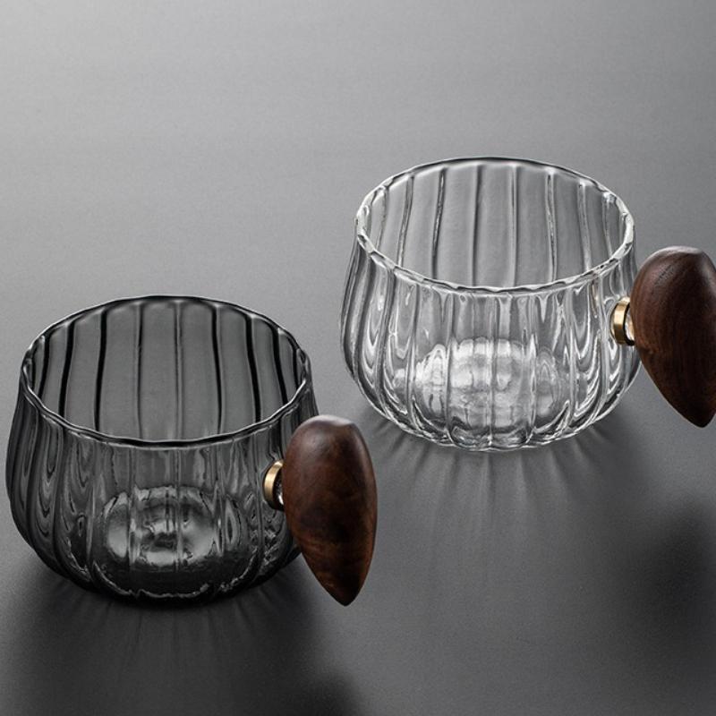 Caneca de Café de Vidro de Borosilicato Alto Resistente ao Calor com Alça de Madeira Copo para Gelo Americano Latte Copo para Chá de Leite para Café da Manhã