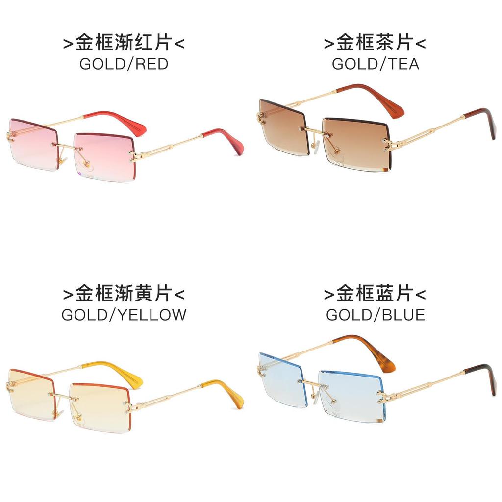 None Frame Square Sunglasses For Women Uv400 Fashion Travel With Gradient Pink Lenses