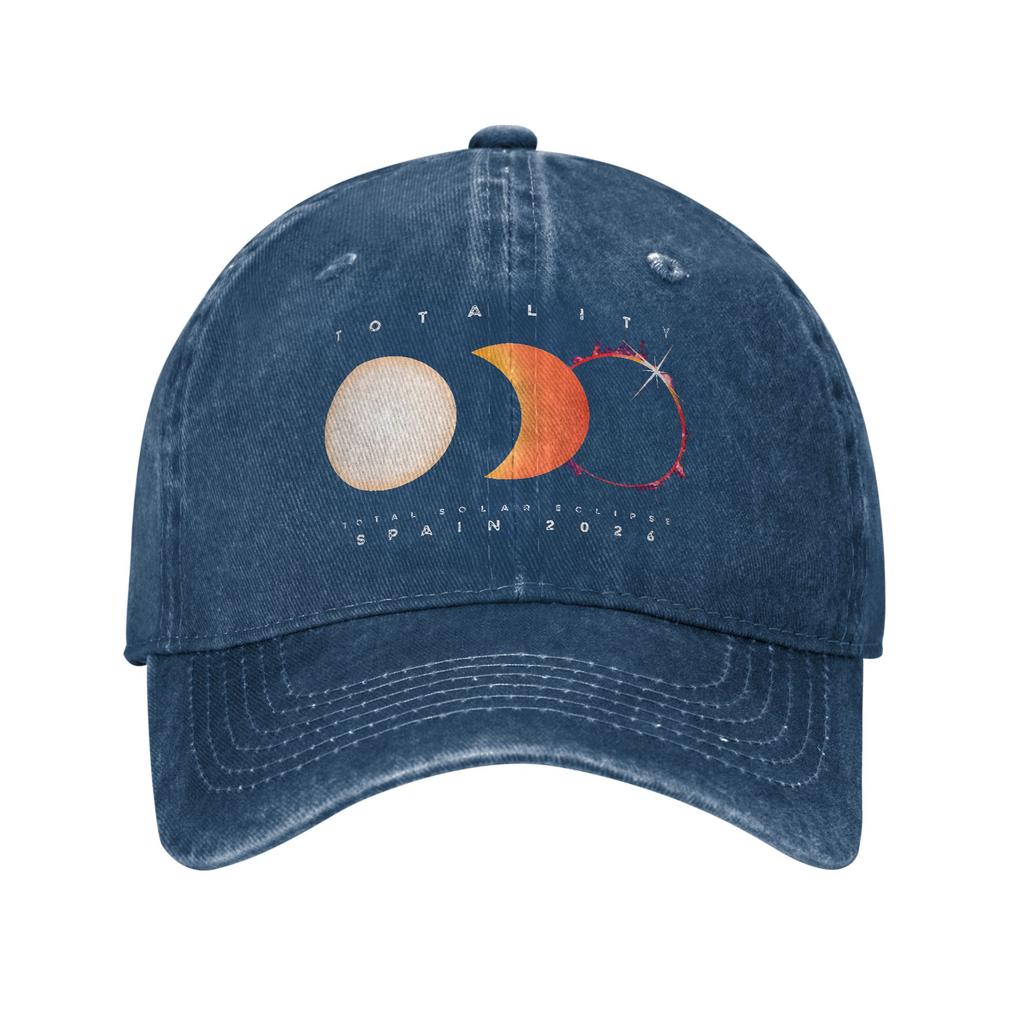Spain Total Solar Eclipse Baseball Cap for Unisex Women Distressed Denim Snapback Hat Astronomy Sun Outdoor Travel Adjustable