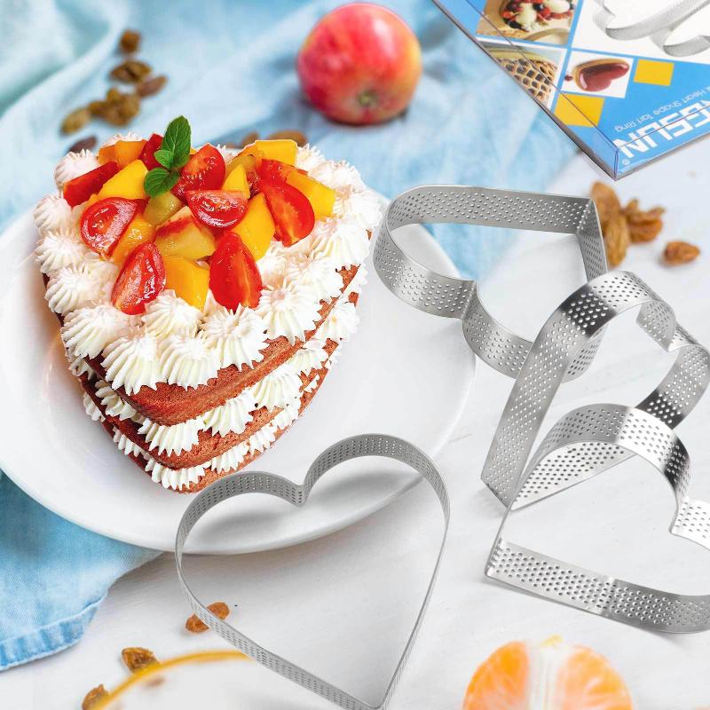 Heart Shaped Perforated Tart Rings With Hole Stainless Steel Tart Bottom Tower Fruit Pie Quiches Cake Ring Mousse Baking Mold