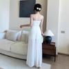 Elegant One-Shoulder Mesh Split Dress - Summer Sleeveless, See-Through, Backless, A-Line Design