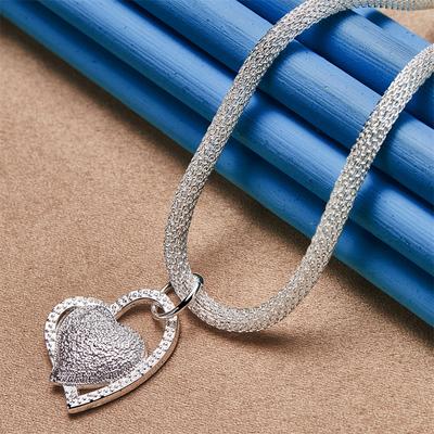 925 Sterling Silver Luxurious Sparkling Heart Pendant Necklace Women Fashion Party Favor Wedding Jewelry