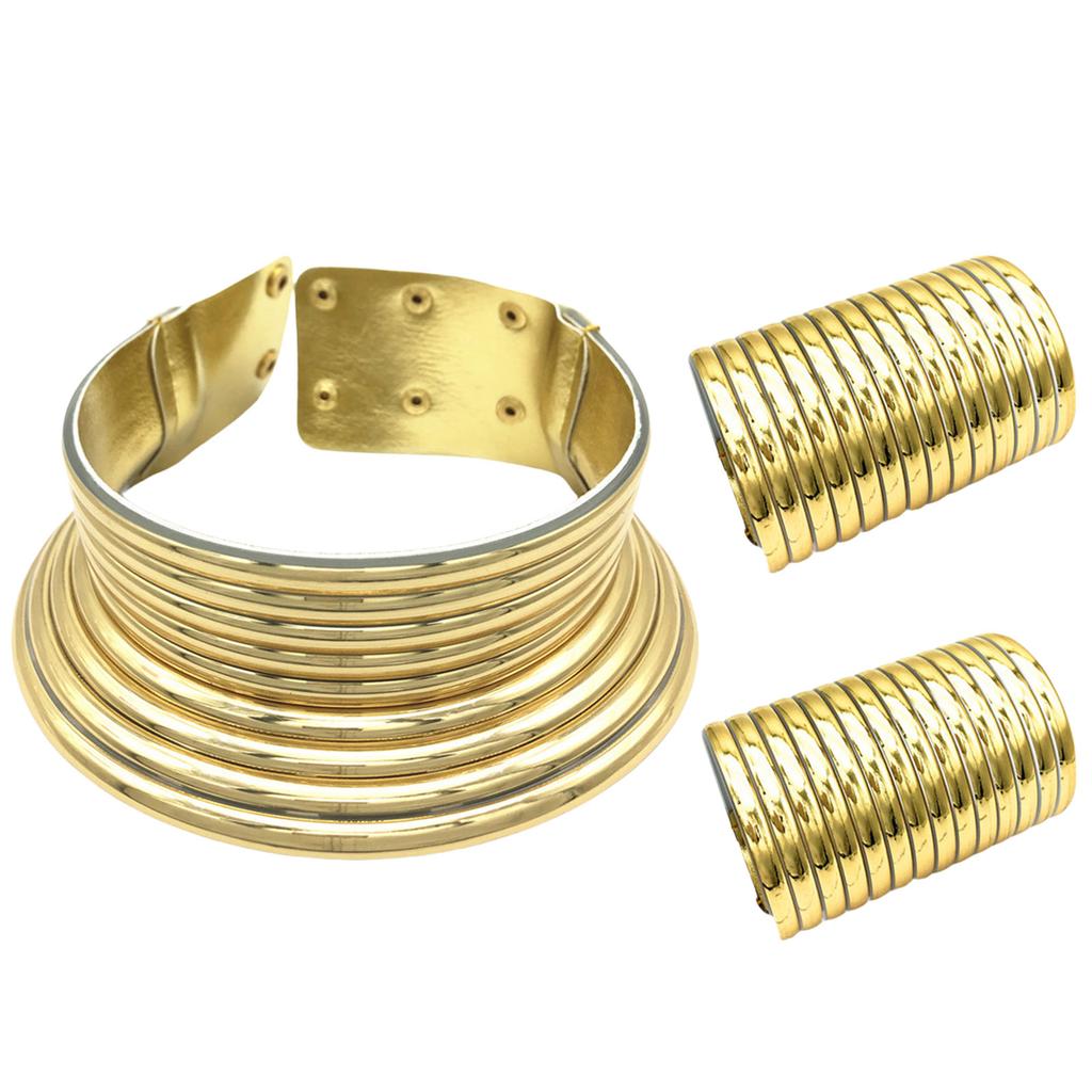 Stylish Golden Necklace Set Inspired by Long Neck Tribe Trend Setting Ethnic Choker and Ear Pendant Set for Fashionistas