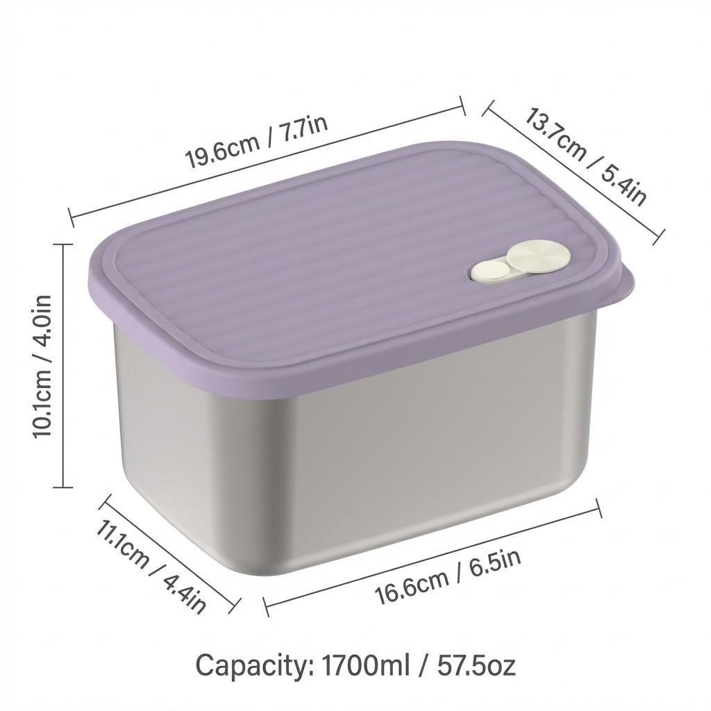 Large Capacity Food Storage Container 304 Stainless Steel Lunch Box Refrigerator Sealed Fruit Vegetable Fresh-keeping Box