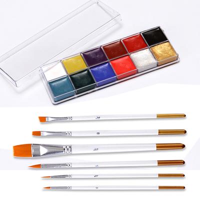 Körperölgemälde-Set, Halloween, 12 Farben, waschbar, Gesichts- und Körperölgemälde, Pigmentpinsel, Make-up-Werkzeug