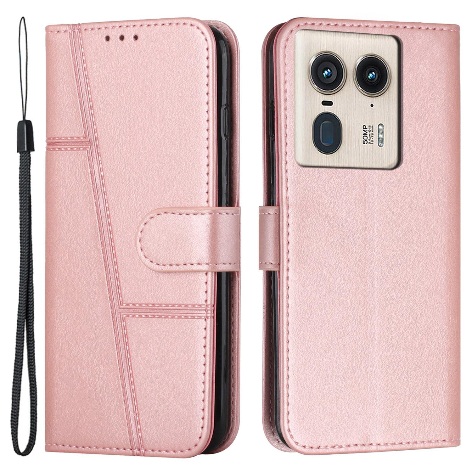 

For Motorola Edge 50 Ultra 5G/Moto X50 Ultra 5G Case PU Leather Calf Texture Phone Cover with Stand Rose Gold