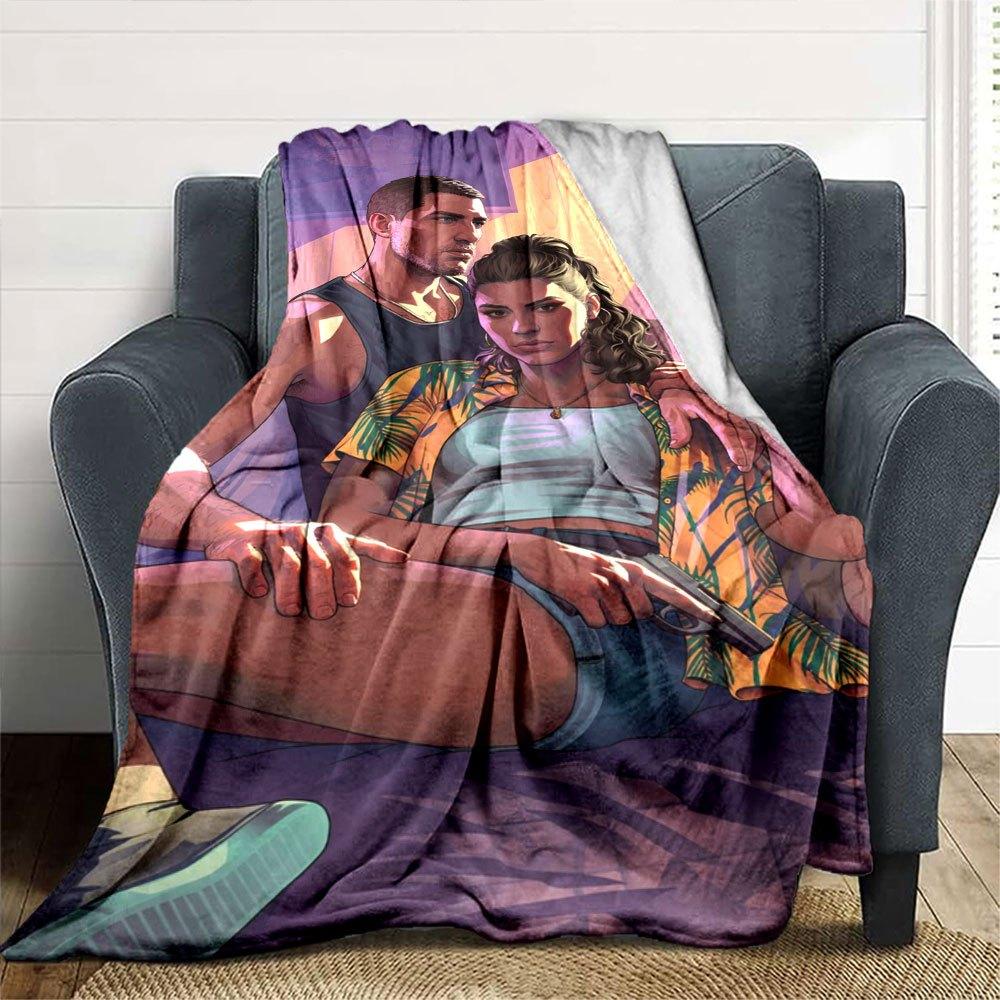 1pc Grand Theft Auto Soft Flannel Blanket with Designer Print A Cozy Blanket for All Seasons, Perfect for the Couch, Bed, Office