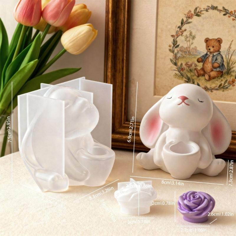Rabbit Holding Flower Vase Silicone Mold Portable Charm Holder Resin Mold For Resin Jewelry Making And DIY Crafts