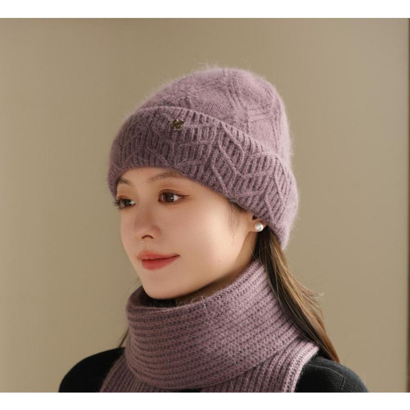 Outdoor Hat for Women In Autumn and Winter Fashionable and Versatile Plus Velvet Mom Hat Casual Cold Proof Woolen Hat  Neck Warm Suit