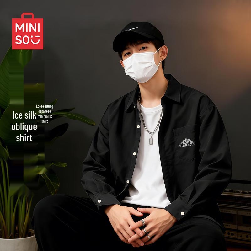 MINISO Men s Casual Lapel Long-Sleeve Shirt 3XL