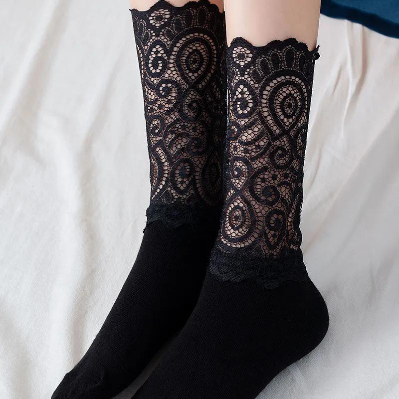 1 Pair of Sexy Long Socks Women's Lace Lace Lace White Pile Socks Mid Tube Summer Thin Style