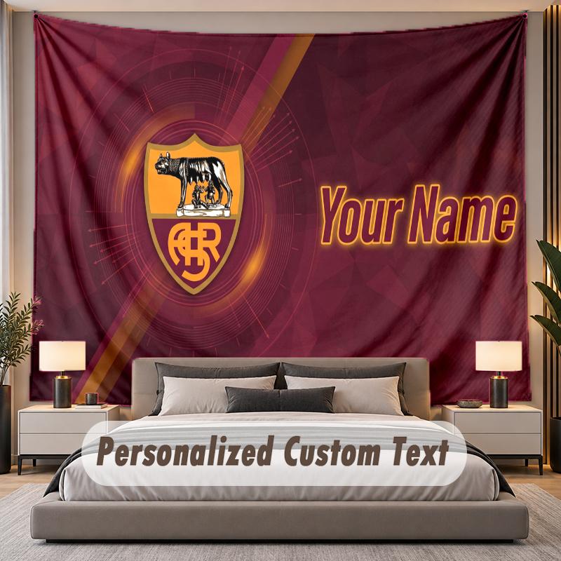Custom Name Text Tapestry AS Roma FC Personalized Polyester Wall Tapestry For Bedroom And Room
