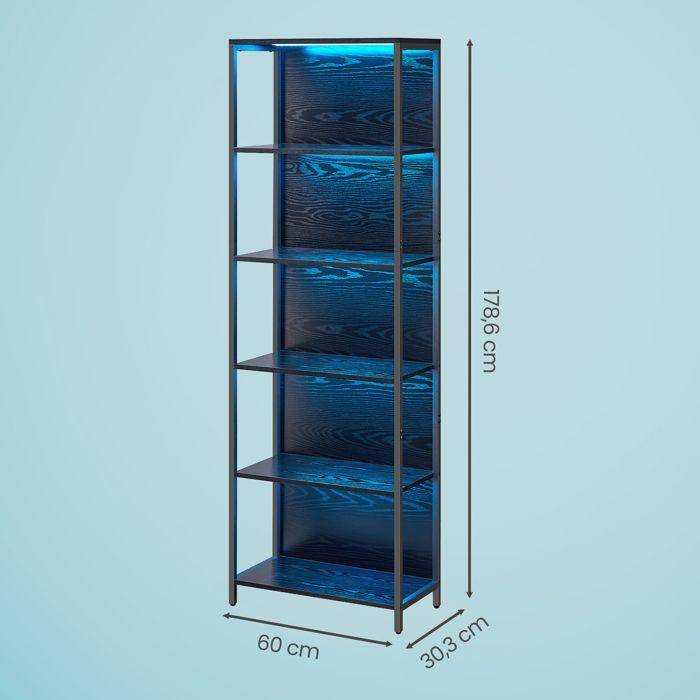 Bibliothèque sur 6 Niveaux, avec LED , Étagère Réglable, Cadre en Acier, pour Salon, Chambre, Bureau, Noir