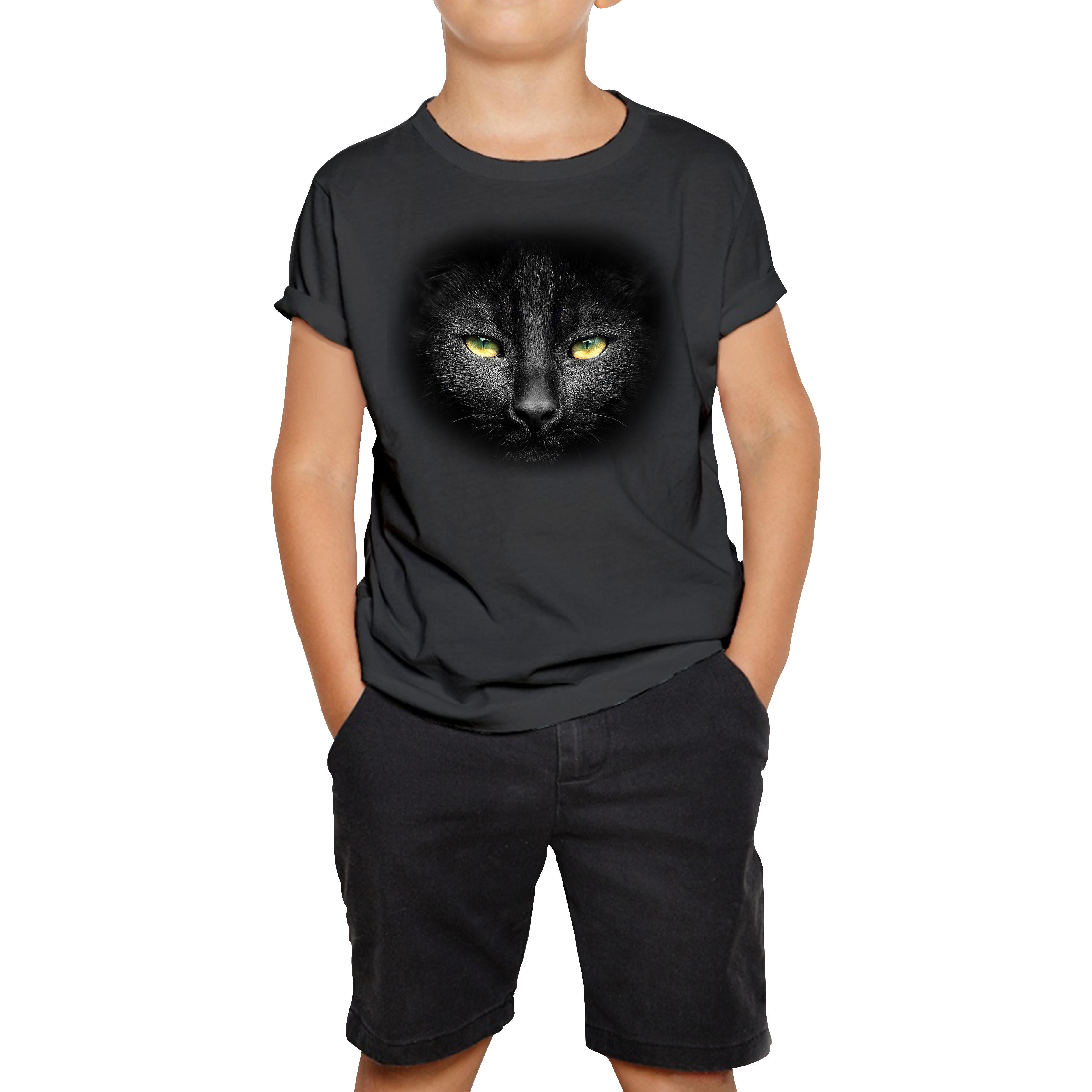 Black Cat Yellow Eyes Kids T Shirt 150