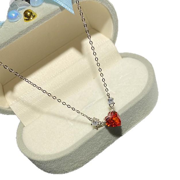 Clear Sky Dove Red Diamond Heart Necklace - S925 Silver, Zircon Cross Pendant, Women's Clavicle Chain
