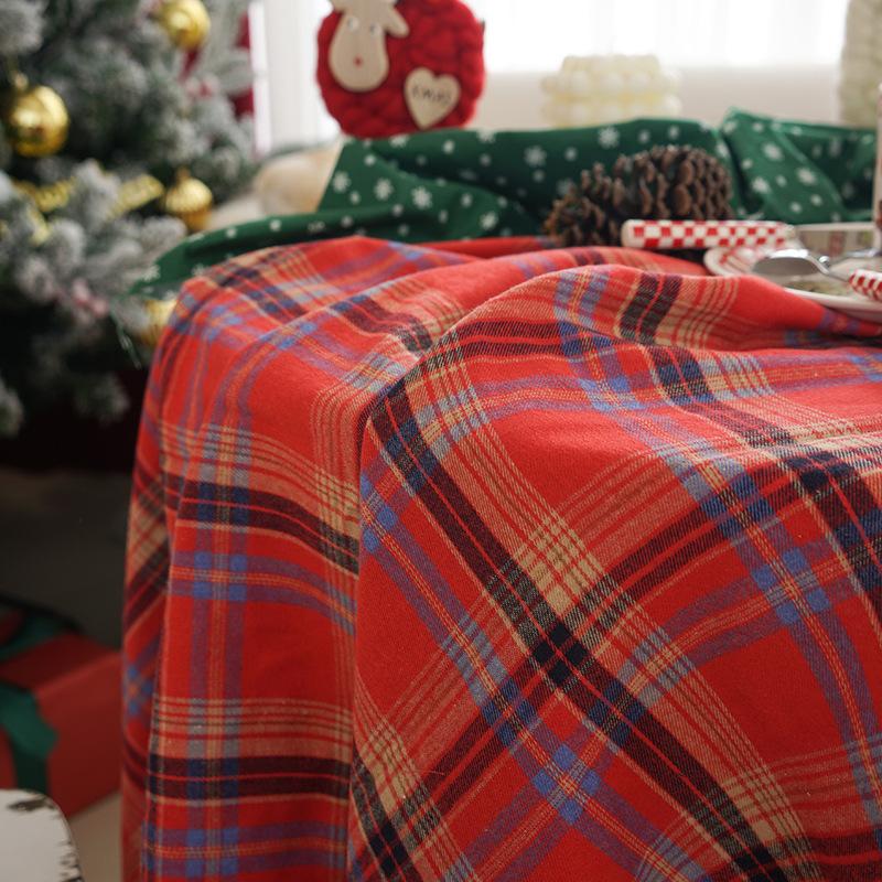 Christmas Green Plaid Ruffled Tablecloth Rectangular/Round Washable Anti-Stain Table Decorations For Kitchen Wedding Table Cover