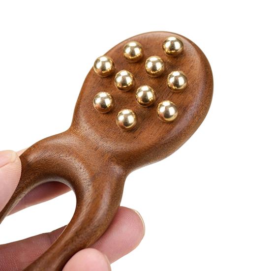 Yousheng Sandalwood Facial Massage Roller with 12 Brass Beads, Y-Shaped Ergonomic Gua Sha Tool for Face Eye Nose Ear Muscle Relaxation Tension Relief