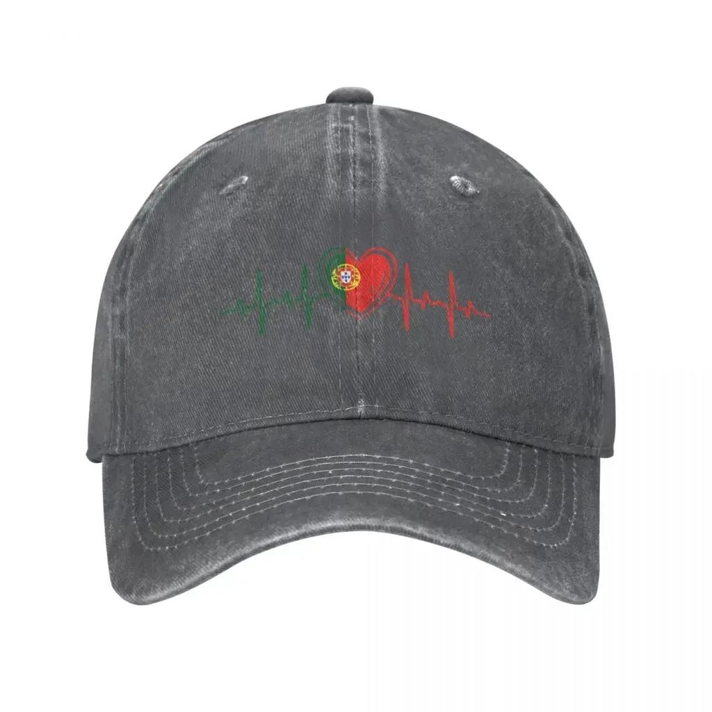 Proud Portuguese Heartbeat Portugal Flag Baseball Cap for Unisex Women Distressed Cotton Sun Cap Outdoor Running Golf Hats Cap