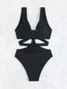 Solid Color Slim Fit Sexy One Piece Bikini Swimsuit Women Fashion Beach Vacation Elegant Swimwear