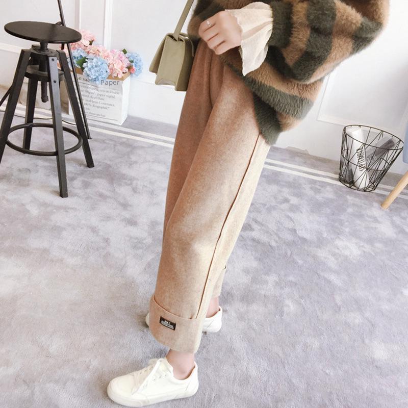 Pantaloni largi de lână pentru femei: Toamnă/Iarnă 2025, Croială dreaptă lejeră, Gros, cu talie înaltă, Lungime până la nouă puncte.