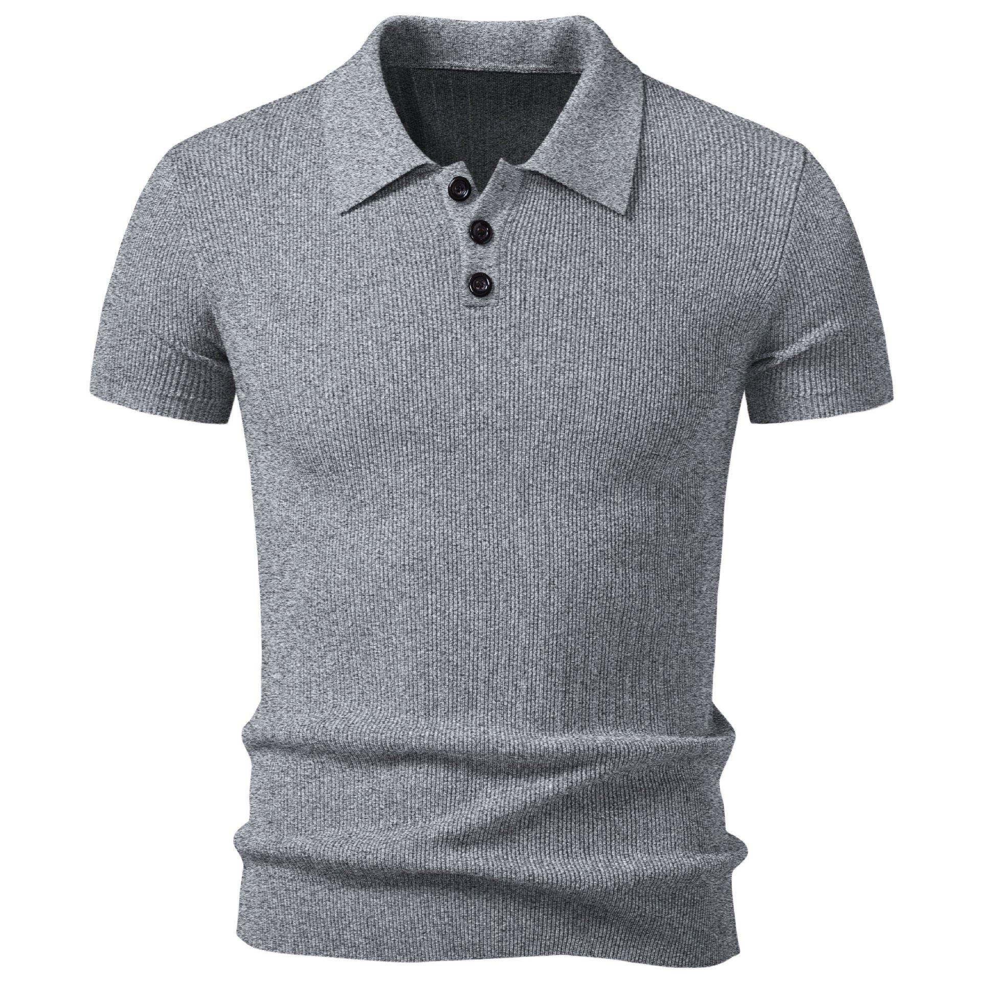 

Men s Collared Hooded Short-Sleeved Knitted Shirt T-Shirt M серый