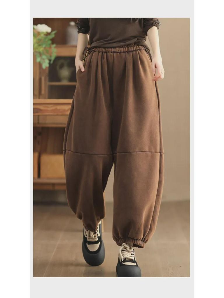 2024 Women's Winter Casual Plush Sweatpants - Artistic Splicing, Soft, Warm, Thickened Design