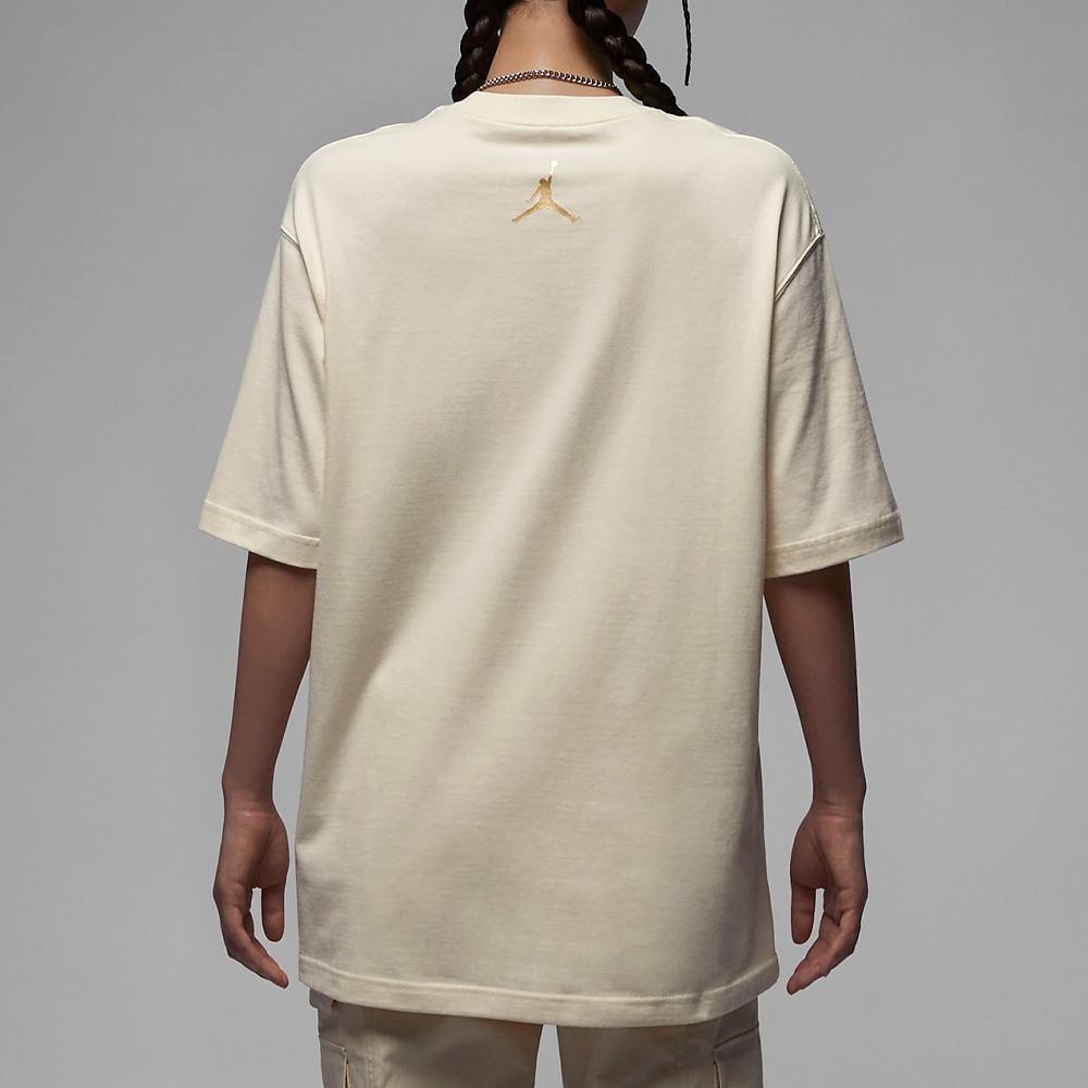 Jordan Alphanumeric Logo Print Sport Casual Breathable Loose Round Neck Short Sleeve Drop Shoulder T-Shirt Women Tops Beige FQ0362-113