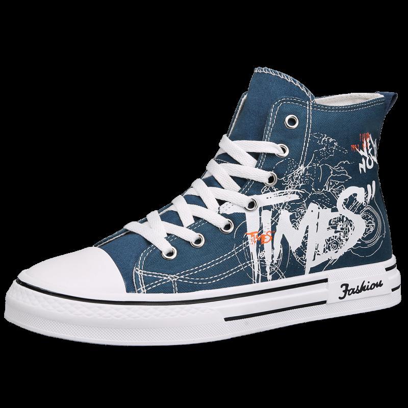 

Холщовые мужские туфли летние дышащие 2025 новый тренд универсальные высокие спортивные для отдыха молодежные на плоской подошве модная обувь 44 синий