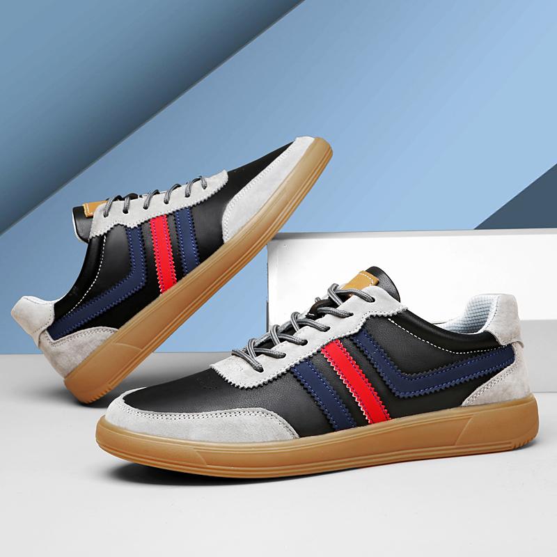 Fashion Genuine Leather Mens Sneakers Minimalist Non Slip Casual Shoes Lace Up Male Skateboard Footwear New Leisure Walk Tenis Masculino