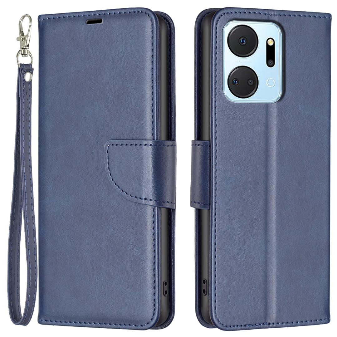 

For Honor X7a 4G Phone Case PU Leather Stand Cover with Wallet Blue