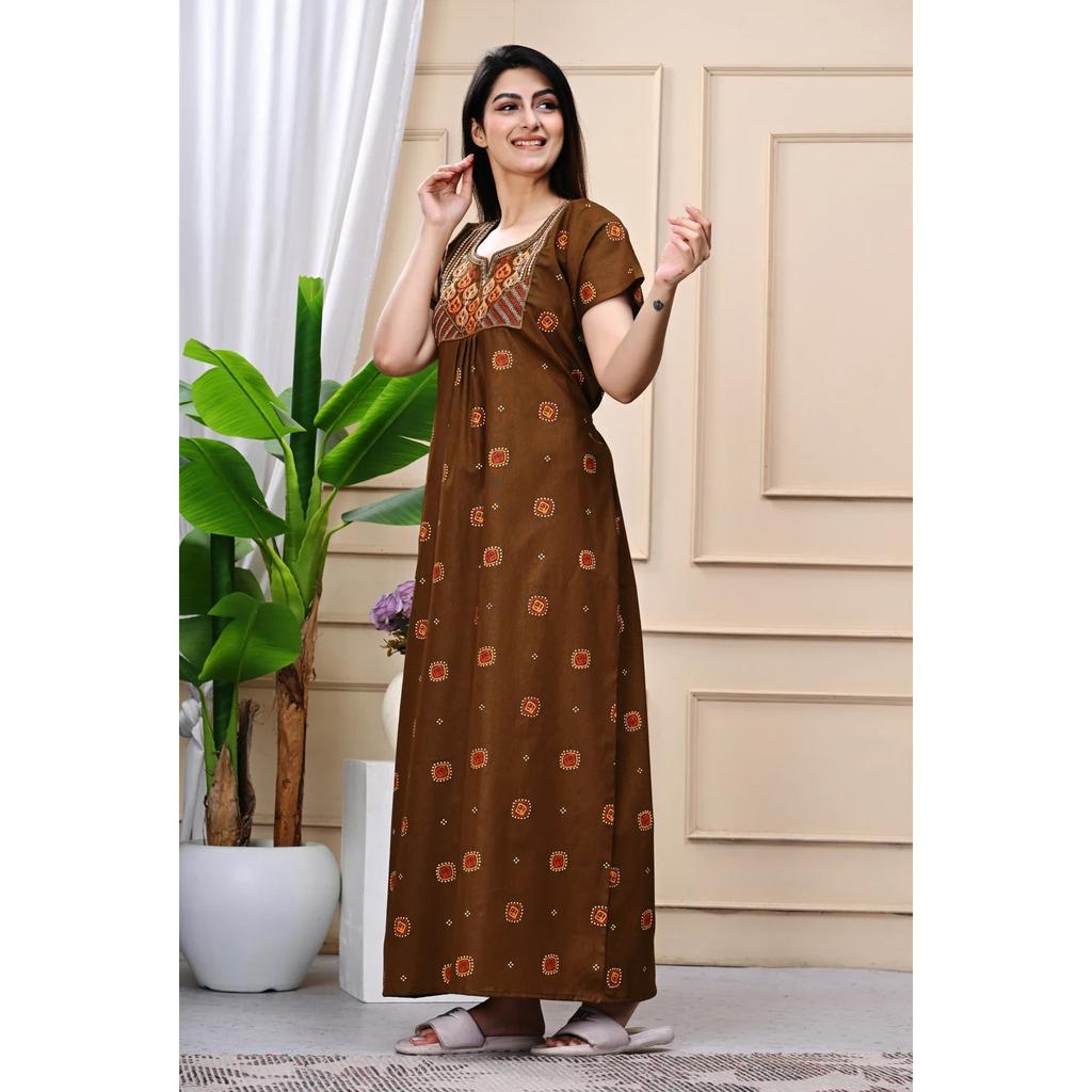 Cotton Beautiful Printed Sleepwear Gown Indian Women Casual Wear Nighty Dress