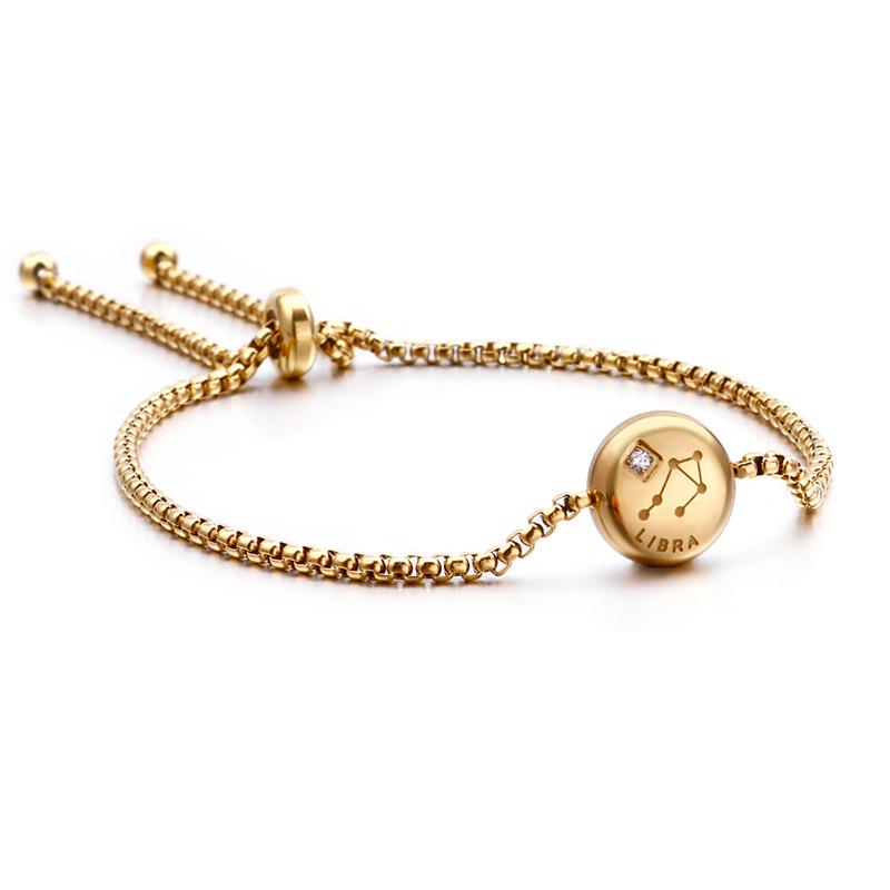 Korean Zodiac Constellations Gold Bracelet with Diamonds - Adjustable Titanium Steel Jewelry for Girls