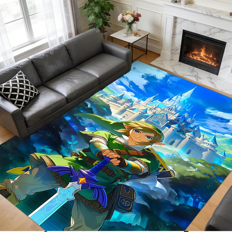 Anti‑Slip Crystal Velvet Floor Rug, Zelda Design Carpet for Indoor Living Bedroom Home Decoration