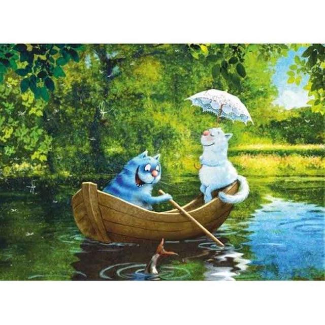 

5D Алмазная вышивка Синие кошки Животное Полный круглый Алмазная картина Набор для вышивки крестом 40X50CM темно-синий