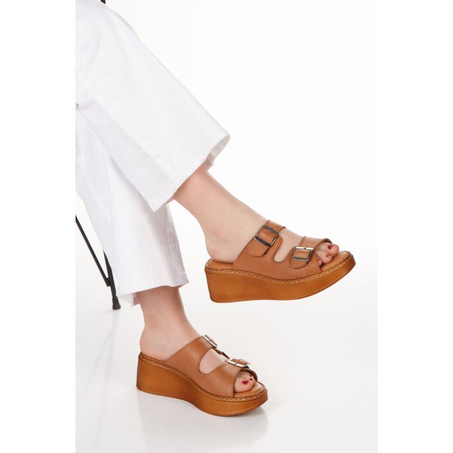 Women's Genuine Leather Wedge Heeled Casual Summer Slippers Clogs