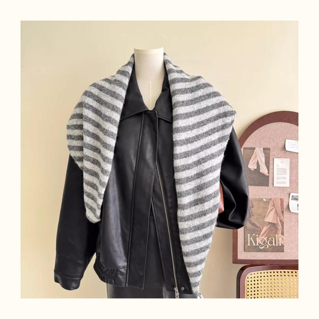 Wool Blend Stripe Triangle Neck Gaiter - Versatile, Warm, Soft Women's Scarf