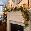 Christmas Garland 6FT with Gold Fan Leaves and Red Berries for Fireplace Mantel and Window Decoration