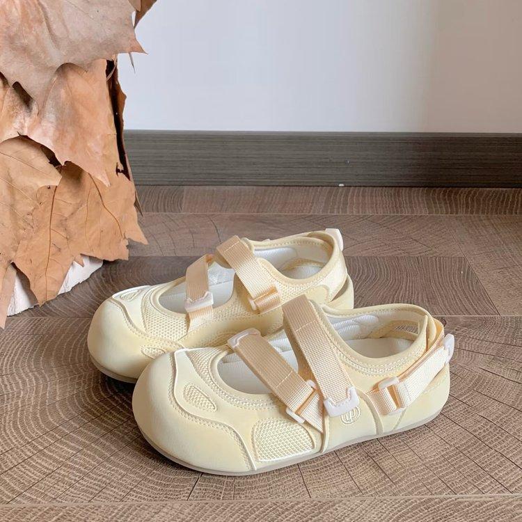 Soft Leather Version~ Platform-soled Sports Bag Head Sandals Women's 2025 New Summer Little White Shoes with Skirts Velcro Single Shoes