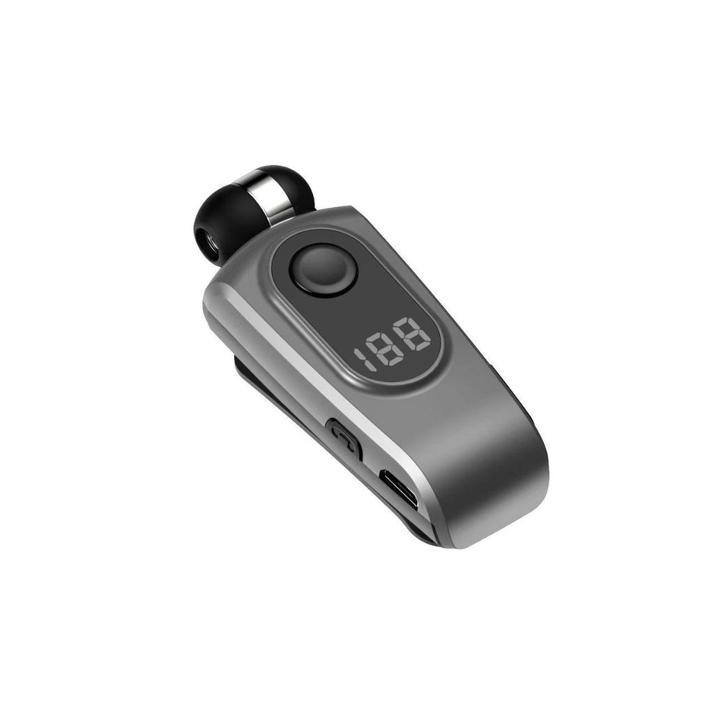 Clip-On Bluetooth Headset with Digital Display, Stereo Sound, Long Battery Life, and Retractable Cable