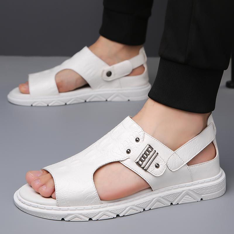 Fashion Handmade summer sandals Classic retro men's style Casual Business Daily Office or Outdoor Black and white shoes Breathable
