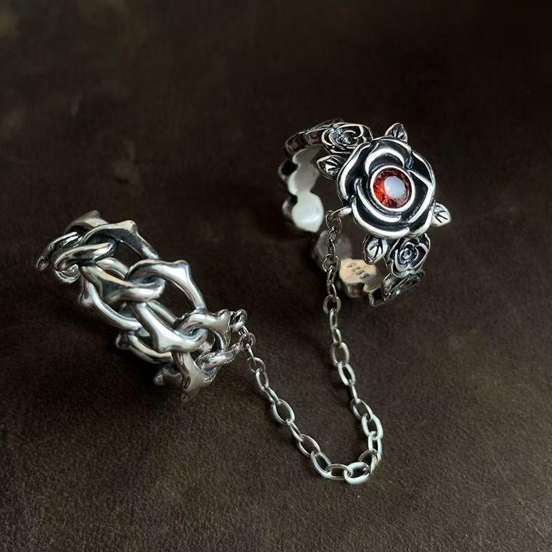 

Retro Rose Thorn Opening Ring Punk Goth Chain Finger Rings Women Jewelry Accessries Gift 1pc