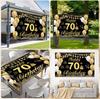 70th Birthday Backdrop Banner, Black Gold 70th Happy Birthday Banner 185cm×115